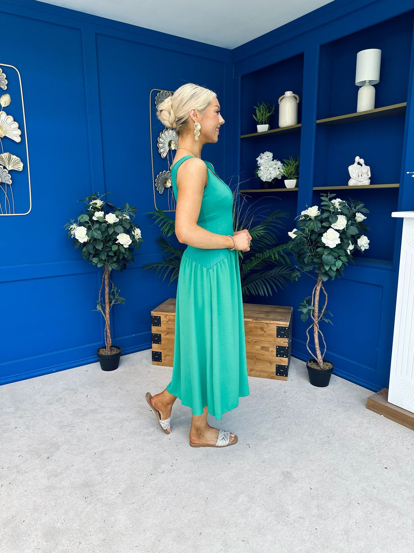 Amanda Detailed Midi Dress Emerald