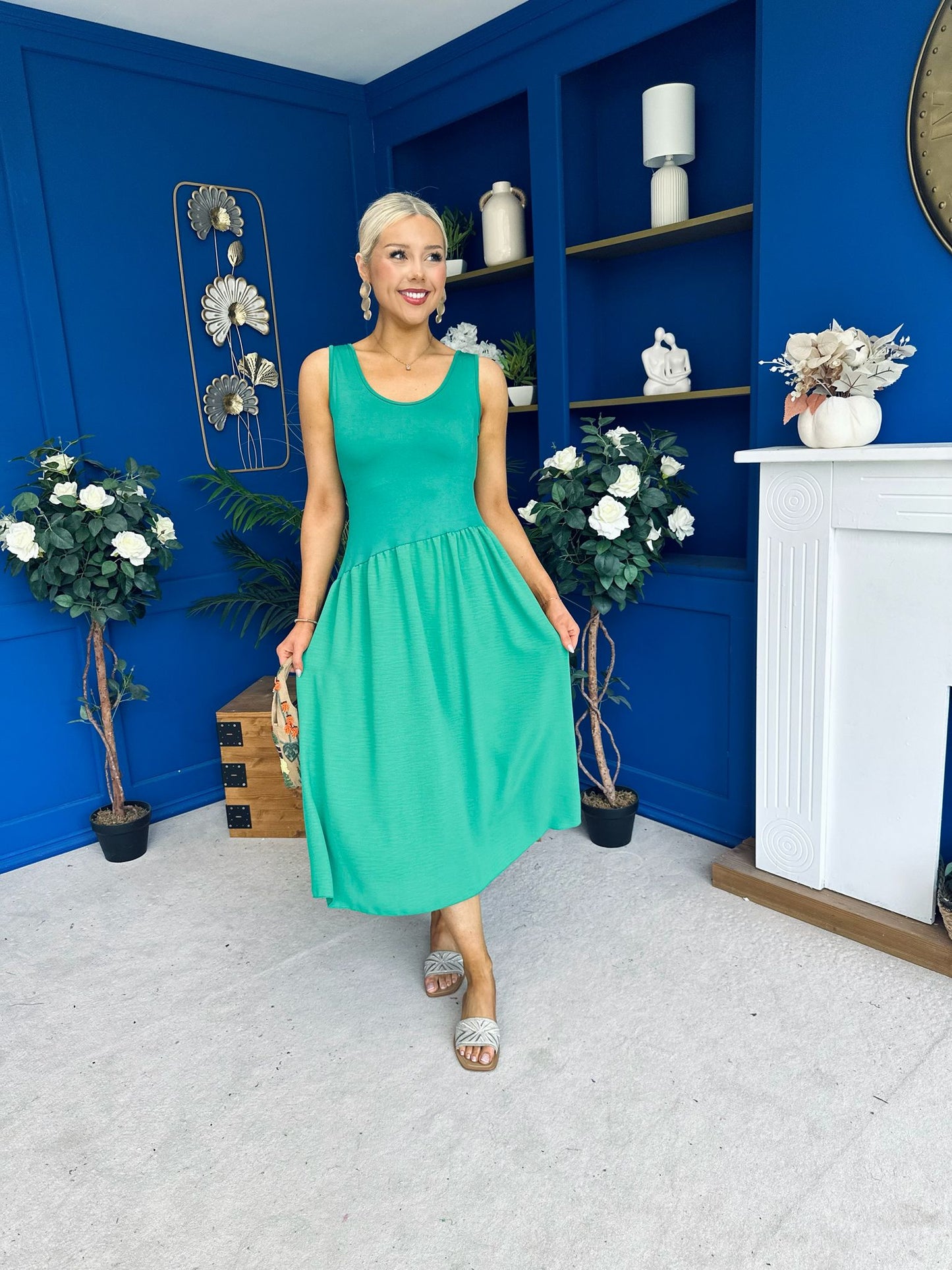 Amanda Detailed Midi Dress Emerald