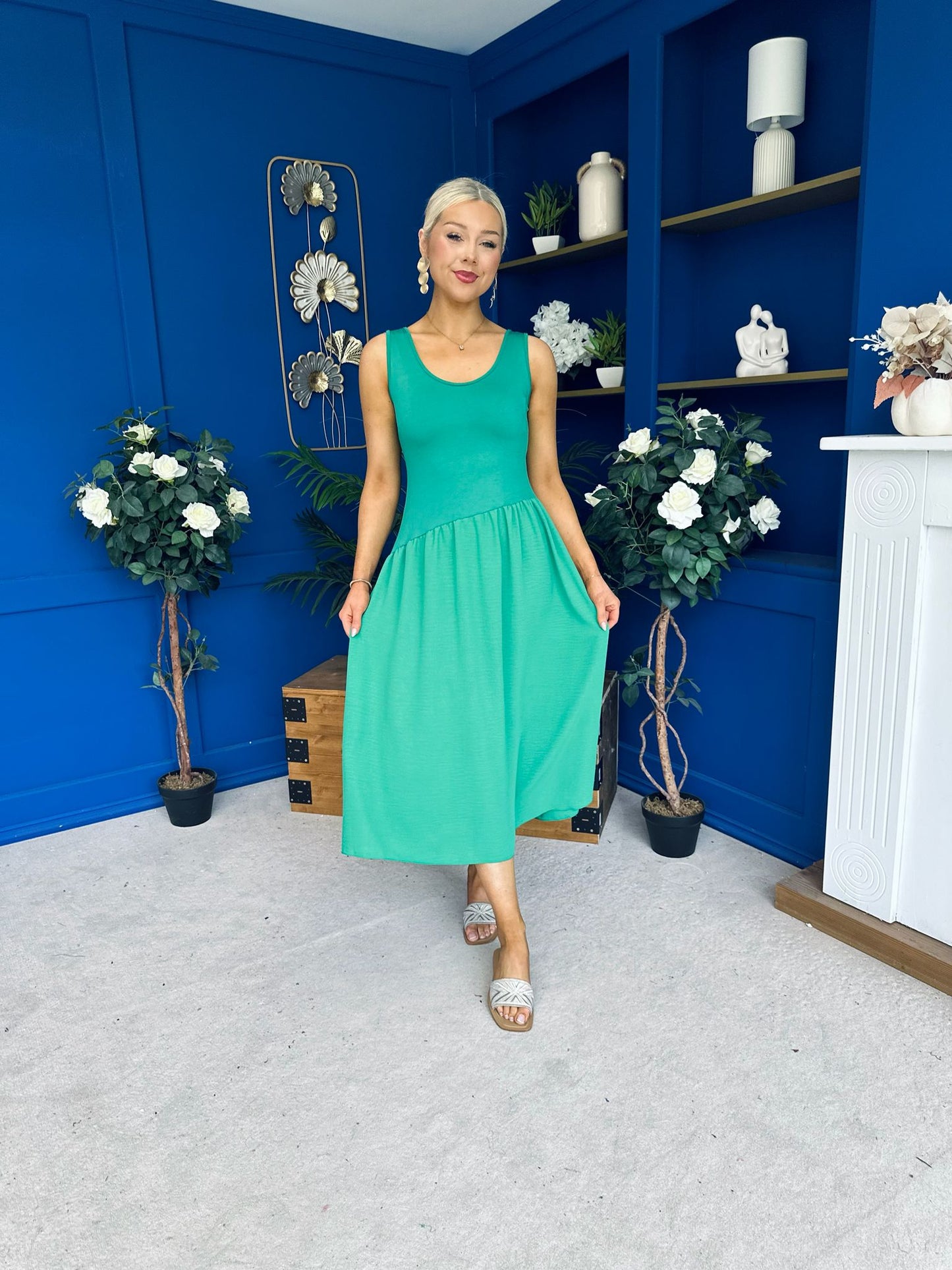 Amanda Detailed Midi Dress Emerald