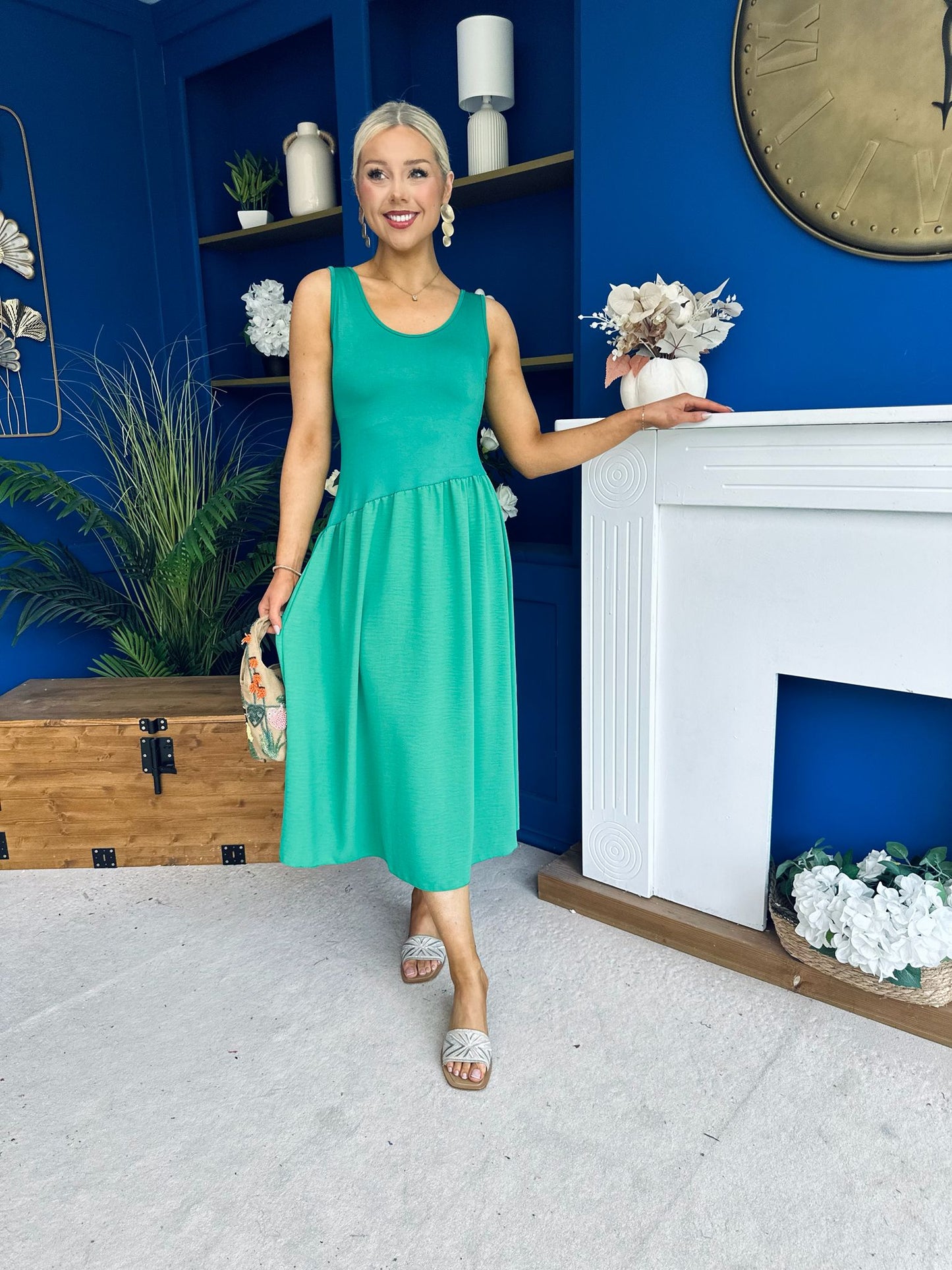 Amanda Detailed Midi Dress Emerald