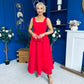 Miranda Square Neck Detailed Midi Dress Red