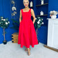 Miranda Square Neck Detailed Midi Dress Red