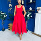 Miranda Square Neck Detailed Midi Dress Red