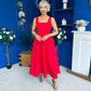 Miranda Square Neck Detailed Midi Dress Red