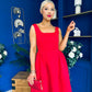 Miranda Square Neck Detailed Midi Dress Red