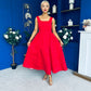 Miranda Square Neck Detailed Midi Dress Red