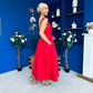 Miranda Square Neck Detailed Midi Dress Red
