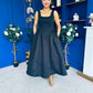 Miranda Square Neck Detailed Midi Dress Black