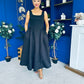 Miranda Square Neck Detailed Midi Dress Black