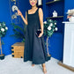 Miranda Square Neck Detailed Midi Dress Black