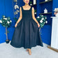 Miranda Square Neck Detailed Midi Dress Black
