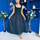 Miranda Square Neck Detailed Midi Dress Black