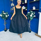 Miranda Square Neck Detailed Midi Dress Black