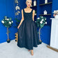 Miranda Square Neck Detailed Midi Dress Black
