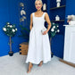 Miranda Square Neck Detailed Midi Dress White