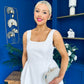 Miranda Square Neck Detailed Midi Dress White