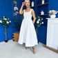 Miranda Square Neck Detailed Midi Dress White