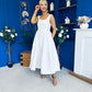 Miranda Square Neck Detailed Midi Dress White