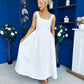Miranda Square Neck Detailed Midi Dress White