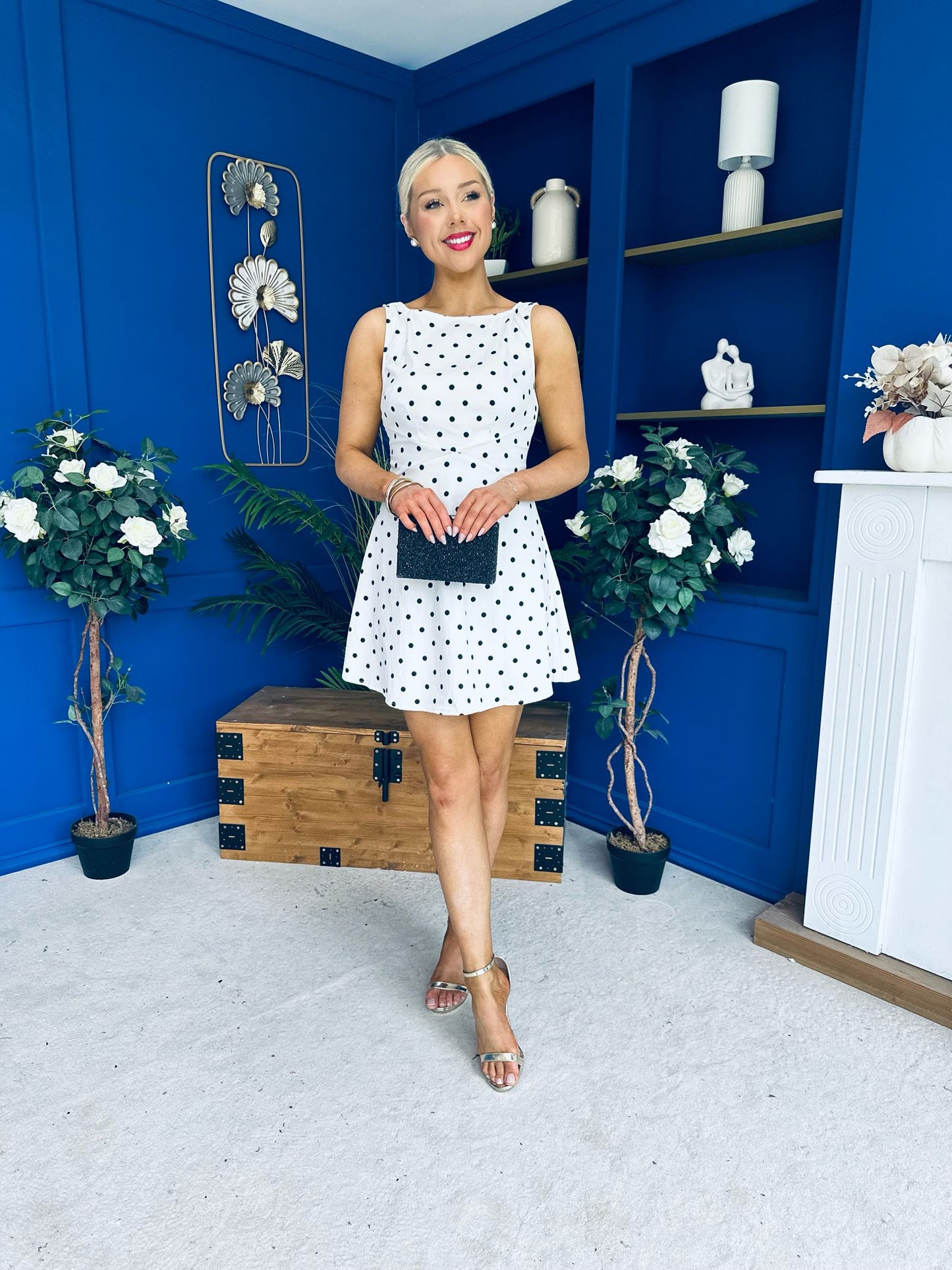 Eilish Bow Detail Mini Dress Polka Cream