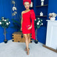 Hollie One Shoulder Drape Detail Mini Dress Red