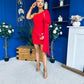 Hollie One Shoulder Drape Detail Mini Dress Red