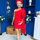 Hollie One Shoulder Drape Detail Mini Dress Red