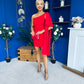 Hollie One Shoulder Drape Detail Mini Dress Red