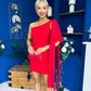 Hollie One Shoulder Drape Detail Mini Dress Red