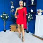 Hollie One Shoulder Drape Detail Mini Dress Red