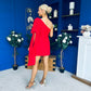 Hollie One Shoulder Drape Detail Mini Dress Red