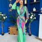 River Plunge Neck Maxi Dress Green
