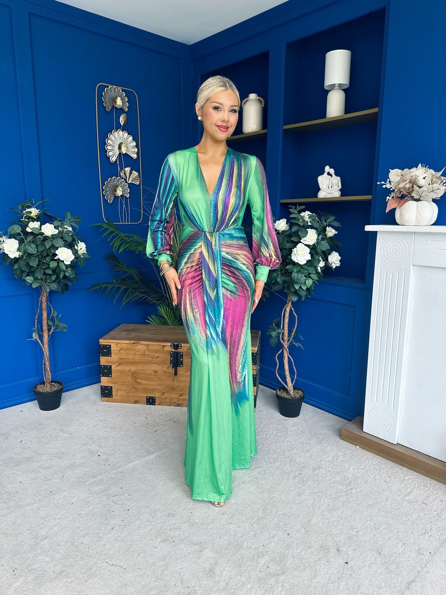 River Plunge Neck Maxi Dress Green
