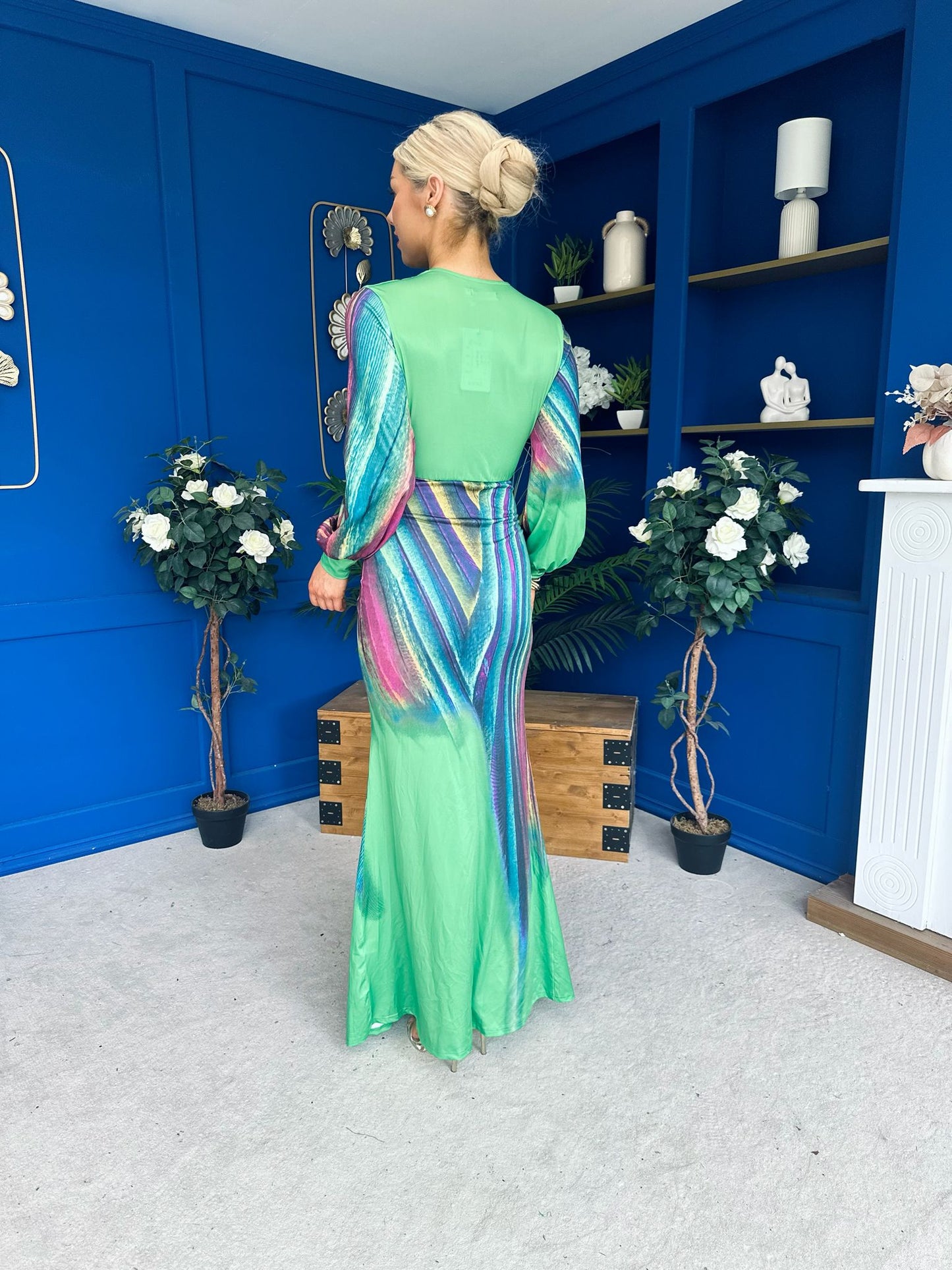 River Plunge Neck Maxi Dress Green
