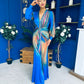 River Plunge Neck Maxi Dress Blue