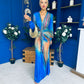 River Plunge Neck Maxi Dress Blue