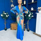 River Plunge Neck Maxi Dress Blue