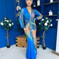River Plunge Neck Maxi Dress Blue