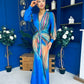 River Plunge Neck Maxi Dress Blue