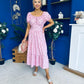 Blaine Detailed Bardot Midi Dress Polka Pink