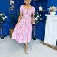 Blaine Detailed Bardot Midi Dress Polka Pink