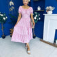 Blaine Detailed Bardot Midi Dress Polka Pink