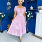Blaine Detailed Bardot Midi Dress Polka Pink