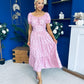 Blaine Detailed Bardot Midi Dress Polka Pink