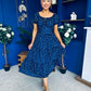 Blaine Detailed Bardot Midi Dress Polka Navy
