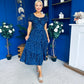Blaine Detailed Bardot Midi Dress Polka Navy
