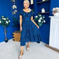 Blaine Detailed Bardot Midi Dress Polka Navy
