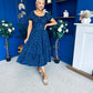 Blaine Detailed Bardot Midi Dress Polka Navy