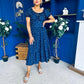 Blaine Detailed Bardot Midi Dress Polka Navy