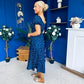 Blaine Detailed Bardot Midi Dress Polka Navy
